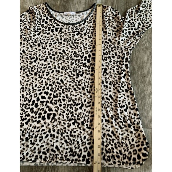 Calvin Klein Liquid Knit Leopard Animal Print 3/4 Bell Sleeve Top Blouse Large - Picture 4 of 8